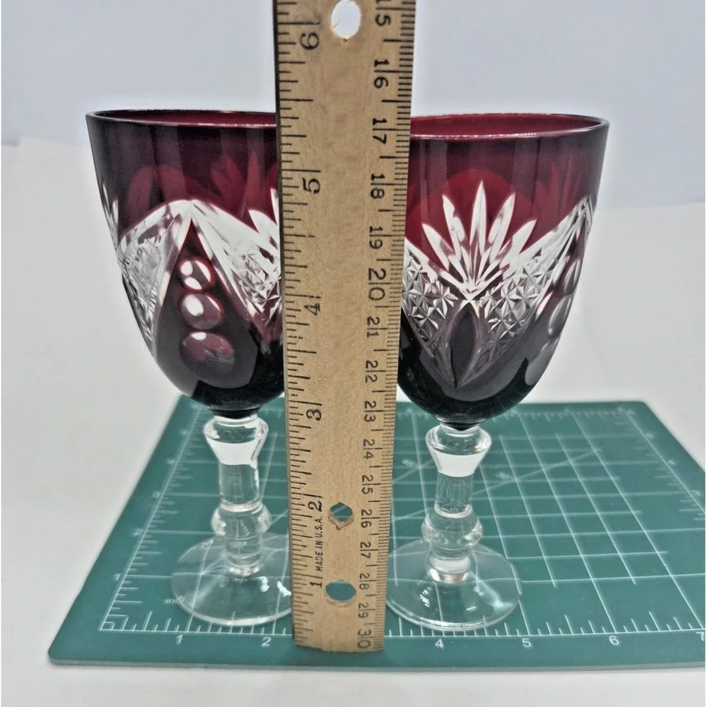 Deep Ruby Red Czech Bohemian Small 5.25 Inch Barware Wine Apertif Glass Set